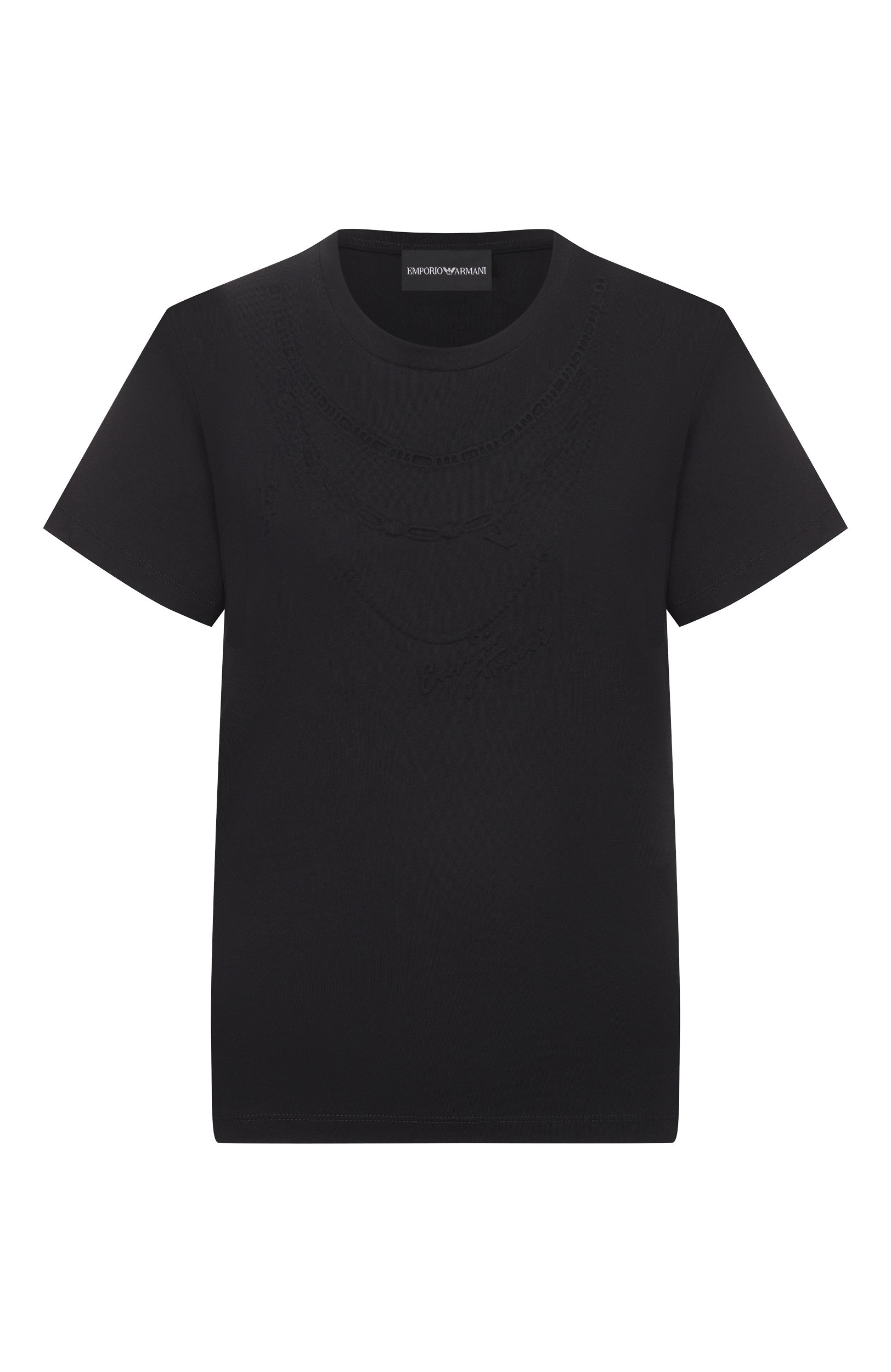 Хлопковая футболка EMPORIO ARMANI черного цвета по цене 21700 руб., арт. EW004969/AF25885, фото 1 Хлопковая футболка EMPORIO ARMANI, арт. EW004969/AF25885, фото 1