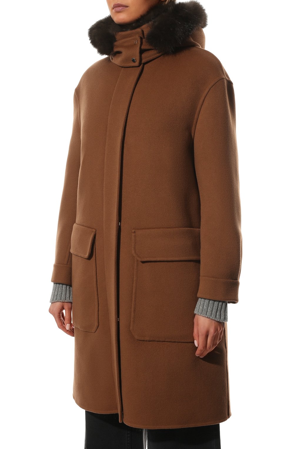 Кашемировое пальто с меховой отделкой LORO PIANA, арт. FAM0329, фото 3