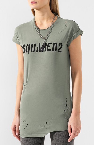 Хлопковая футболка DSQUARED2 хаки цвета по цене 42500 руб., арт. S75CU0958/S21600, фото 3 Хлопковая футболка DSQUARED2, арт. S75CU0958/S21600, фото 3