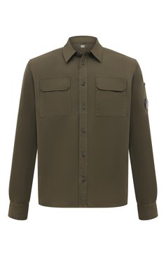 Мужская хлопковая рубашка C.P. COMPANY хаки цвета, арт. 16CMSH157A002824G | Фото 1 (Рукава: Длинные; Материал внешний: Хлопок; Материал сплава: Проставлено; Драгоценные камни: Проставлено; Длина (для топов): Стандартные; Случай: Повседневный; Стили: Милитари; Манжеты: На пуговицах; Воротник: Акула; Принт: Однотонные)