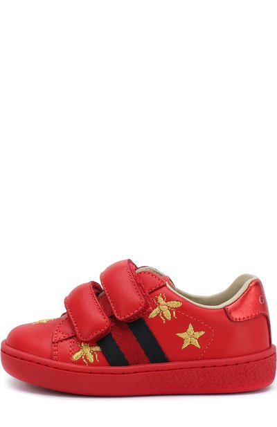 Кожаные кеды с застежками велькро и вышивкой GUCCI, арт. 504498/0II40, фото 2