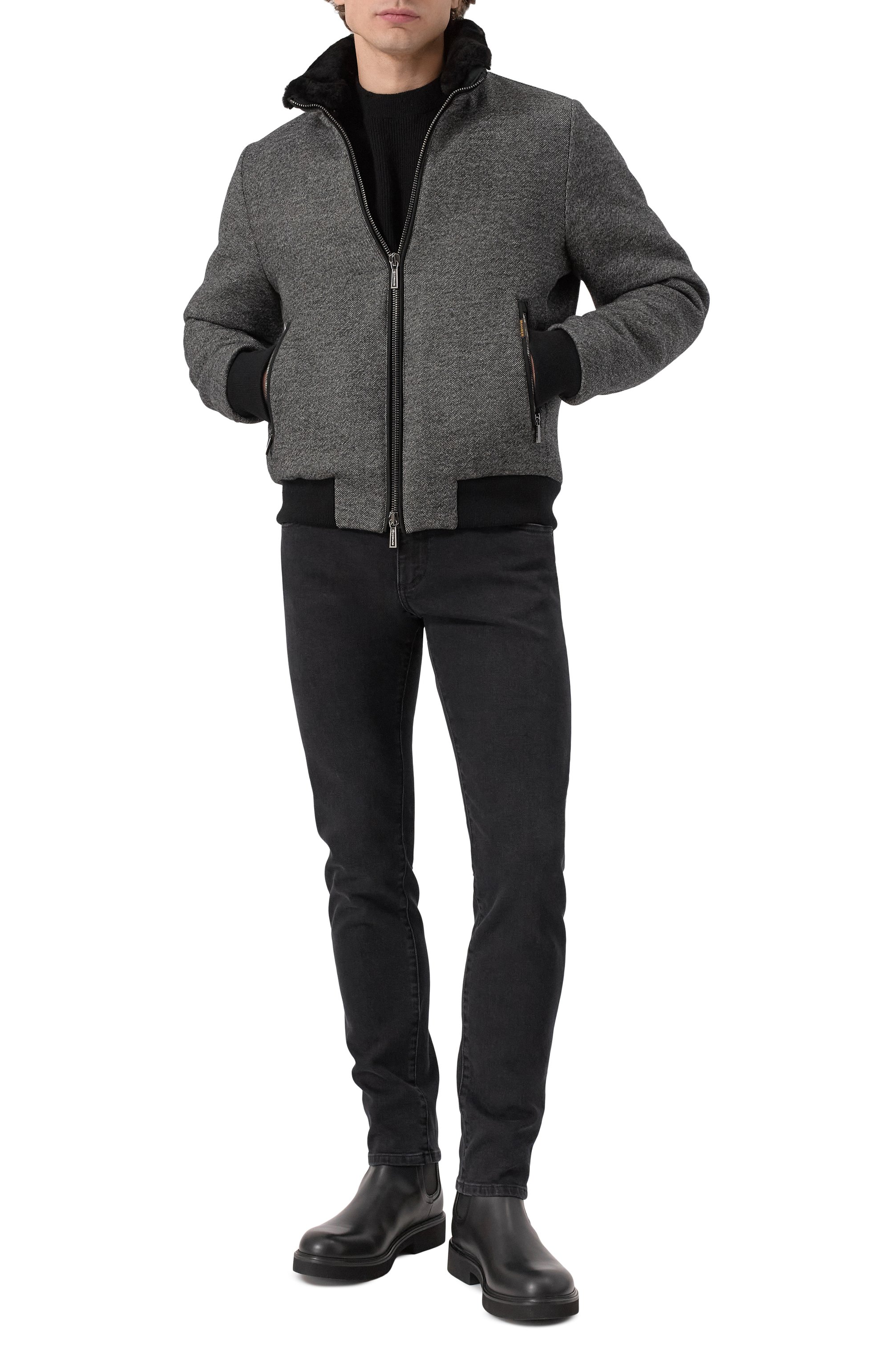 Бомбер bellati-lp с отделкой из овчины MOORER темно-серого цвета по цене 297500 руб., арт. BELLATI/LP, фото 2 Бомбер bellati-lp с отделкой из овчины MOORER, арт. BELLATI/LP, фото 2