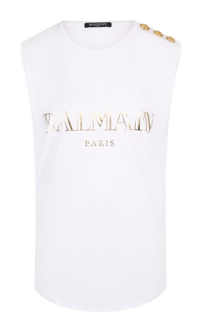 Женский хлопковый топ с круглым вырезом и логотипом бренда BALMAIN, арт. 138105/326I