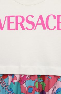 Детское хлопковое платье VERSACE разноцветного цвета, арт. 1007737/1A08417/4A-6A | Фото 3 (Рукава: Короткие; Случай: Повседневный; Материал сплава: Проставлено; Материал внешний: Хлопок; Д�евочки Кросс-КТ: Платье-одежда; Драгоценные камни: Проставлено; Ростовка одежда: 4 года | 104 см, 6 лет | 116 см)