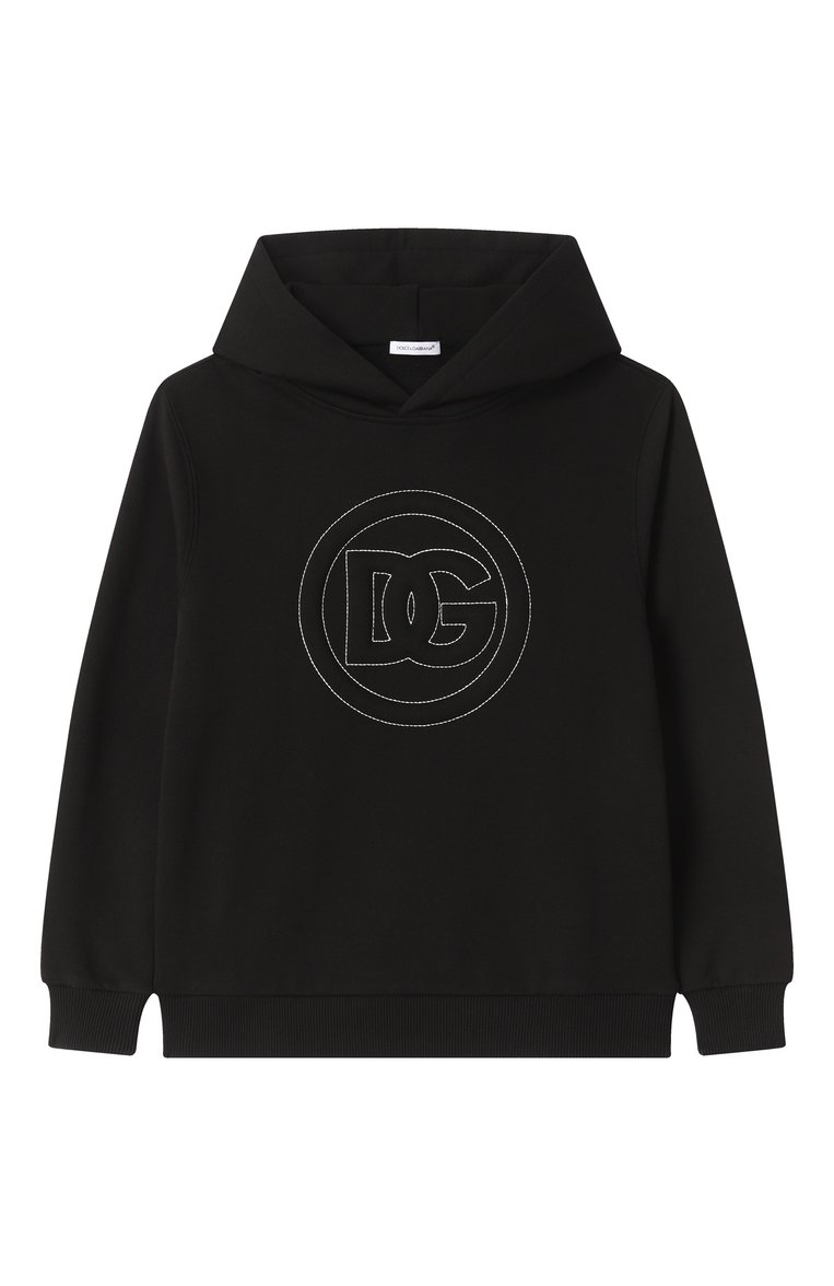 Детский хлопковое худи DOLCE & GABBANA черного цвета, арт. L4JWLI/G70SS/8-14 | Фото 1 (Материал внешний: Хлопок; Рукава: Длинные; Мальчики Кросс-КТ: Худи-одежда; Ростовка одежда: 8 лет | 128 см, 10 - 11 лет | 140 - 146см, 13 - 15 лет | 158 см)