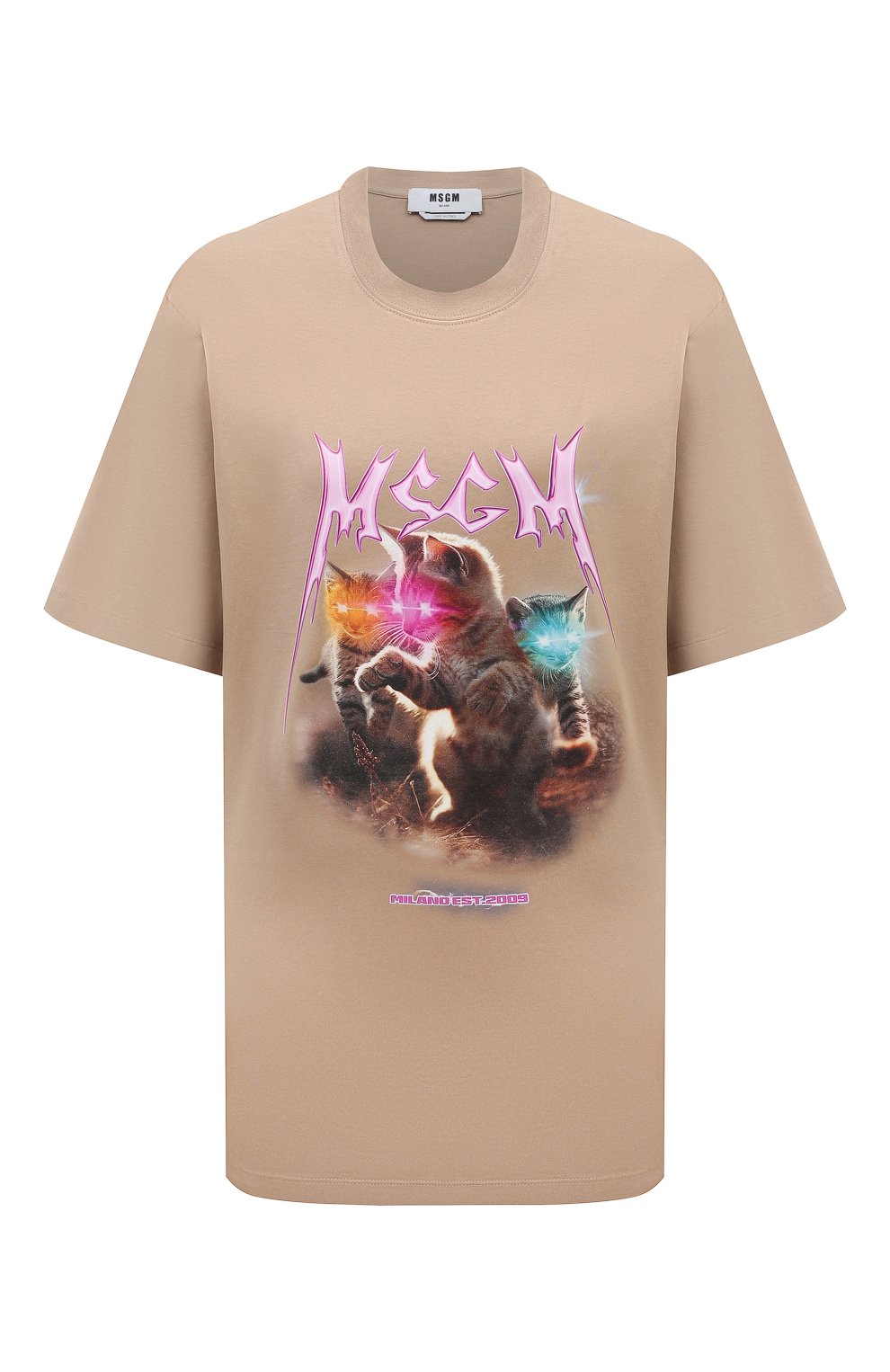 Хлопковая футболка MSGM бежевого цвета по цене 22100 руб., арт. 3641MDM127/247002, фото 1 Хлопковая футболка MSGM, арт. 3641MDM127/247002, фото 1