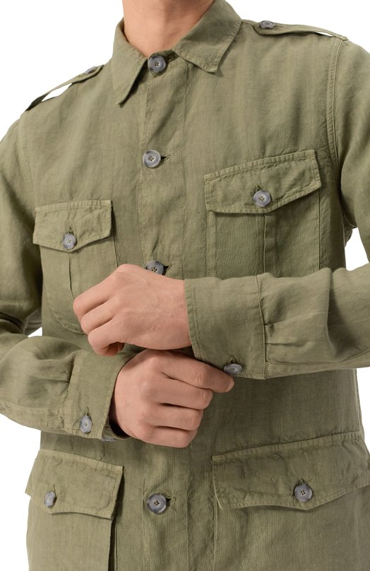 Льняная куртка-рубашка 120% Lino 32ALIM89RH/0253/000 Хаки  32ALIM89RH/0253/000 Фото 5