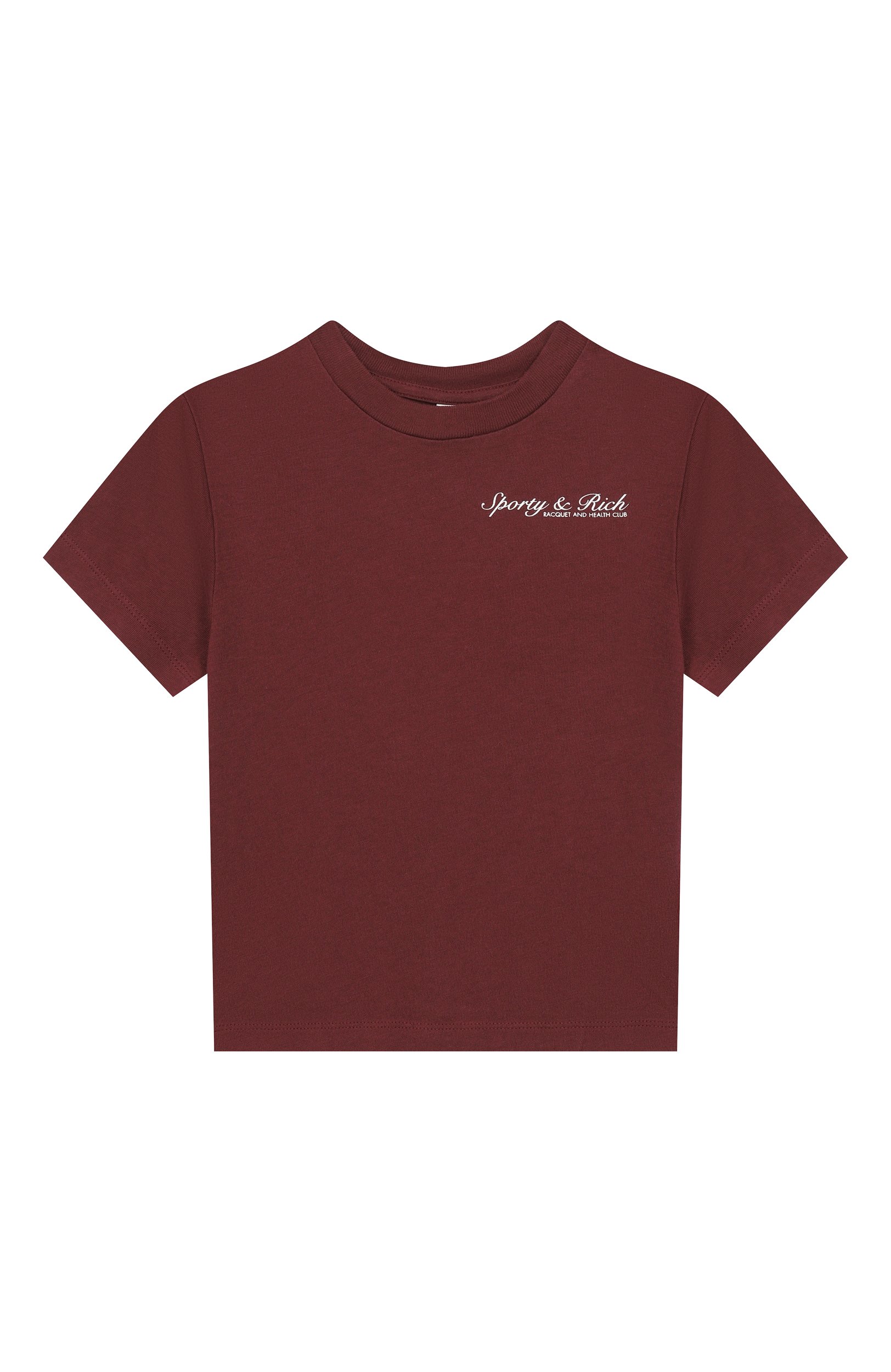 Хлопковая футболка SPORTY AND RICH бордового цвета по цене 7865 руб., арт. T004875325RE02_001, фото 1 Хлопковая футболка SPORTY AND RICH, арт. T004875325RE02_001, фото 1