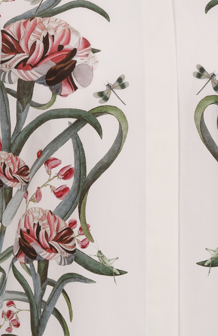 Женская хлопковая рубашка GIAMBATTISTA VALLI белого цвета, арт. 25SSSVCA1079/A2PRI | Фото 6 (Материал внешний: Хлопок; Автоматизация состава: Проставлено; Автоматизация ТО: Проставлено; Длина (для топов): Удлиненные; Рукава: Длинные; Женское Кросс-КТ: Рубашка-одежда; Принт: С принтом; Стили: Кэжуэл)