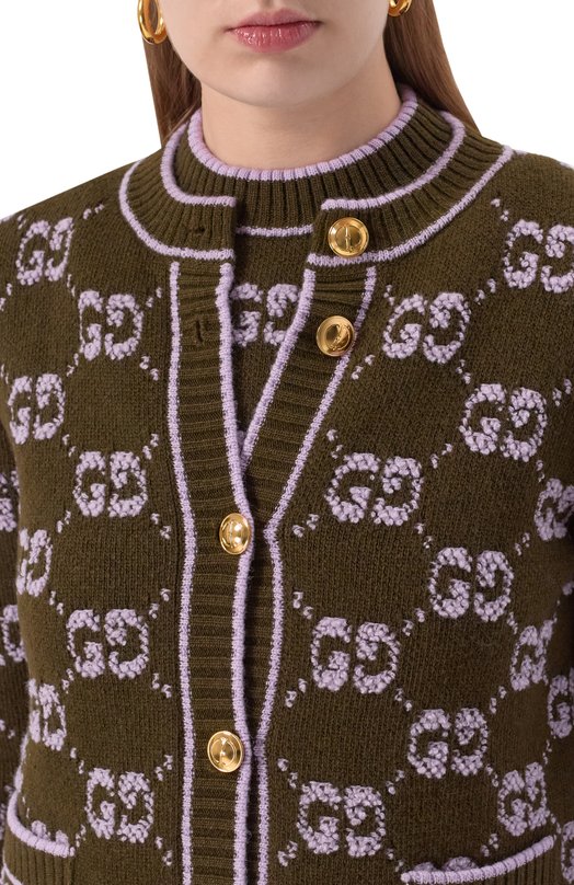 Шерстяной кардиган Gucci 713300/XKCNA Хаки  713300/XKCNA Фото 5