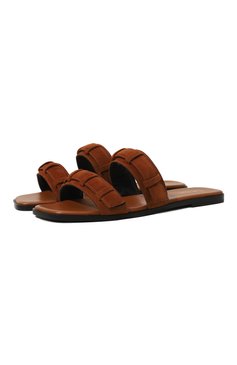 Женские замшевые шлепанцы loop flat ELLEME коричневого цвета, арт. L00P FLAT SANDAL/SUEDE/LEATHER | Фото 1 (Каблук высота: Низкий; Материал внутренний: Натуральная кожа; Материал сплава: Проставлено; Подошва: Плоская; Драгоценные камни: Проставлено; Материал внешний: Замша)