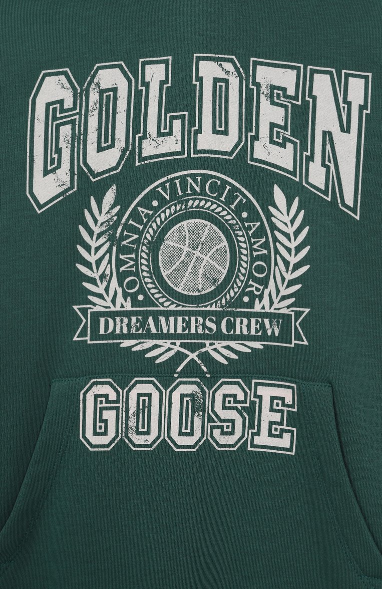 Детский хлопковое худи GOLDEN GOOSE DELUXE BRAND зеленого цвета, арт. GKP02044.P001949 | Фото 3 (Рукава: Длинные; Материал внешний: Хлопок; Мальчики Кросс-КТ: Толстовка-спорт, Худи-одежда; Автоматизация ТО: Проставлено; Автоматизация состава: Проставлено; Ростовка одежда: 4 года | 104 см, 6 лет | 116 см, 8 лет | 128 см, 10 - 11 лет | 140 - 146см, 12 лет | 152 см)