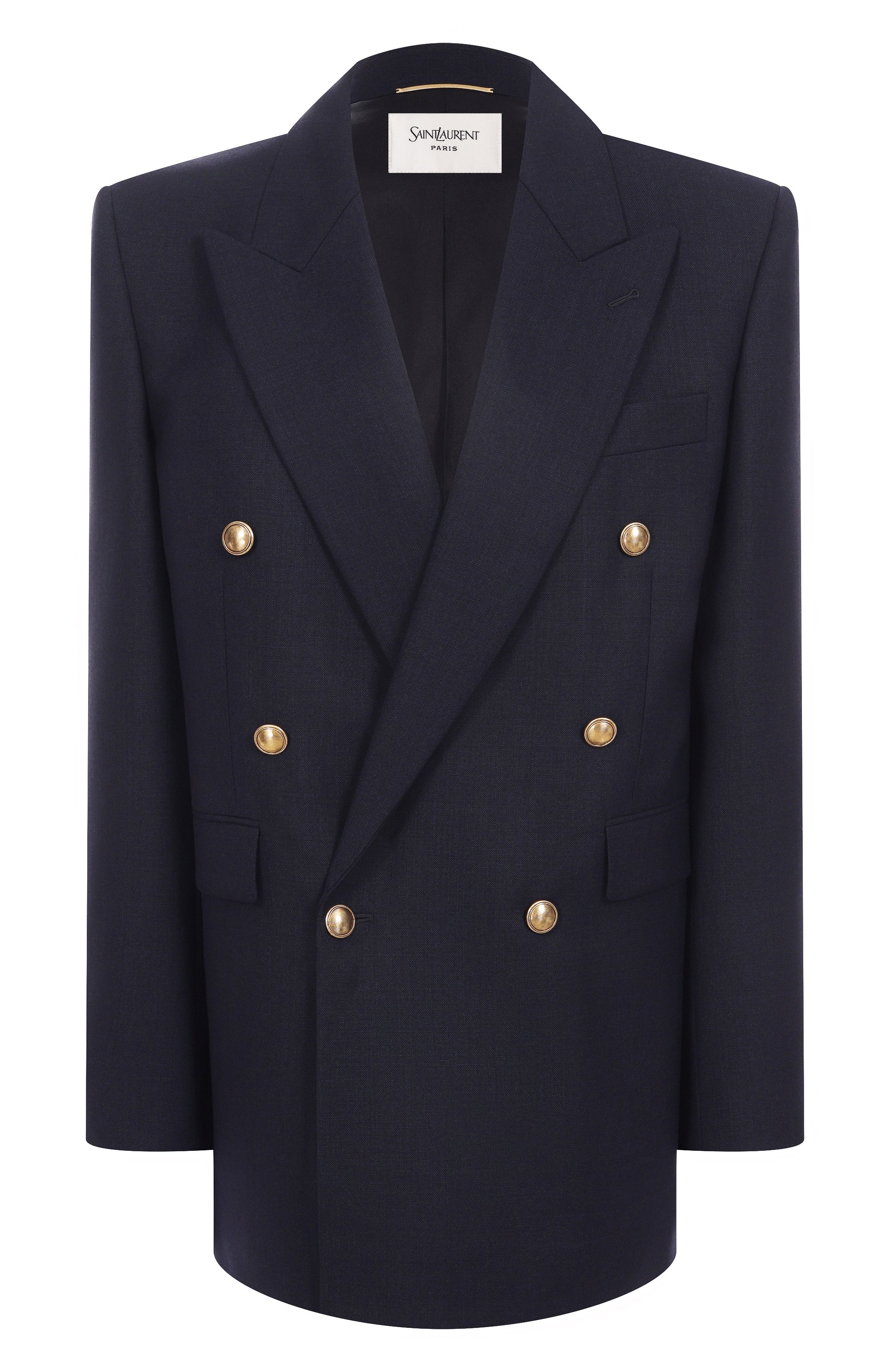 Шерстяной жакет SAINT LAURENT темно-синего цвета по цене 399000 руб., арт. 823616/Y5K32, фото 1 Шерстяной жакет SAINT LAURENT, арт. 823616/Y5K32, фото 1