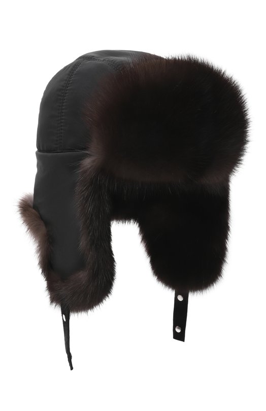 Кашемировая шапка-ушанка с мехом соболя MVST MH-09 BLACK FABRIC + SABLE Чёрный MH-09 BLACK FABRIC + SABLE