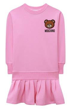 Детское хлопковое платье MOSCHINO розового цвета, арт. HDV0C3/LDA16/4A-8A | Фото 1 (Рукава: Длинные; Материал внешний: Хлопок; Материал сплава: Проставлено; Региональные ограничения белый список (Axapta Mercury): Не проставлено; Драгоценные камни: Проставлено)