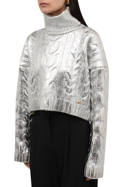 Свитер из шерсти и лиоцелла BALMAIN серебряного цвета по цене 178500 руб., арт. WF0KI000/K313, фото 3 Свитер из шерсти и лиоцелла BALMAIN, арт. WF0KI000/K313, фото 3