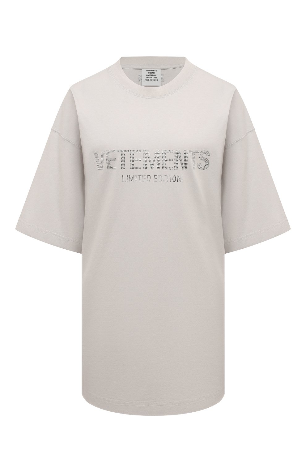 Хлопковая футболка VETEMENTS светло-серого цвета по цене 74350 руб., арт. UA65TR250M, фото 1 Хлопковая футболка VETEMENTS, арт. UA65TR250M, фото 1