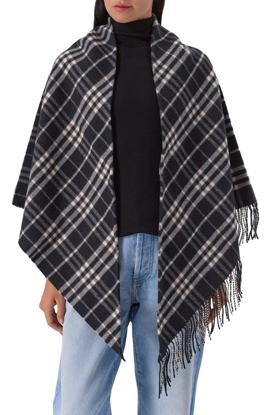 Накидка из шерсти и кашемира Burberry 8113129 Чёрно-белый  8113129 Фото 3