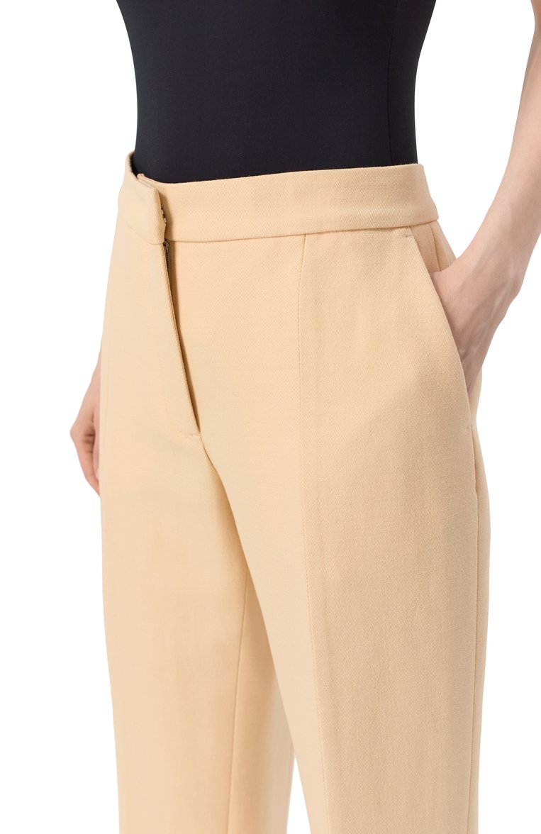Женские шерстяные брюки JIL SANDER бежевого цвета, арт. J02KA0275-J40218 | Фото 5 (Длина (брюки, джинсы): Стандартные; Материал внешний: Шерсть; Стили: Кэжуэл; Кросс-КТ: костюм; Женское Кросс-КТ: Брюки-одежда; Силуэт Ж (брюки и джинсы): Прямые; Автоматизация состава: Проставлено; Автоматизация ТО: Проставлено)