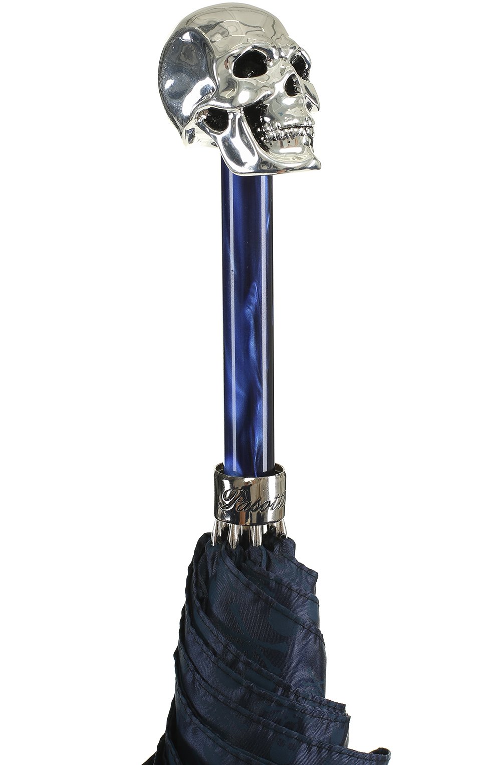 Зонт-трость PASOTTI OMBRELLI темно-синего цвета по цене 38800 руб., арт. 416N/PLAT. BLU+TESCHI/W33/SKULLS, фото 5 Зонт-трость PASOTTI OMBRELLI, арт. 416N/PLAT. BLU+TESCHI/W33/SKULLS, фото 5