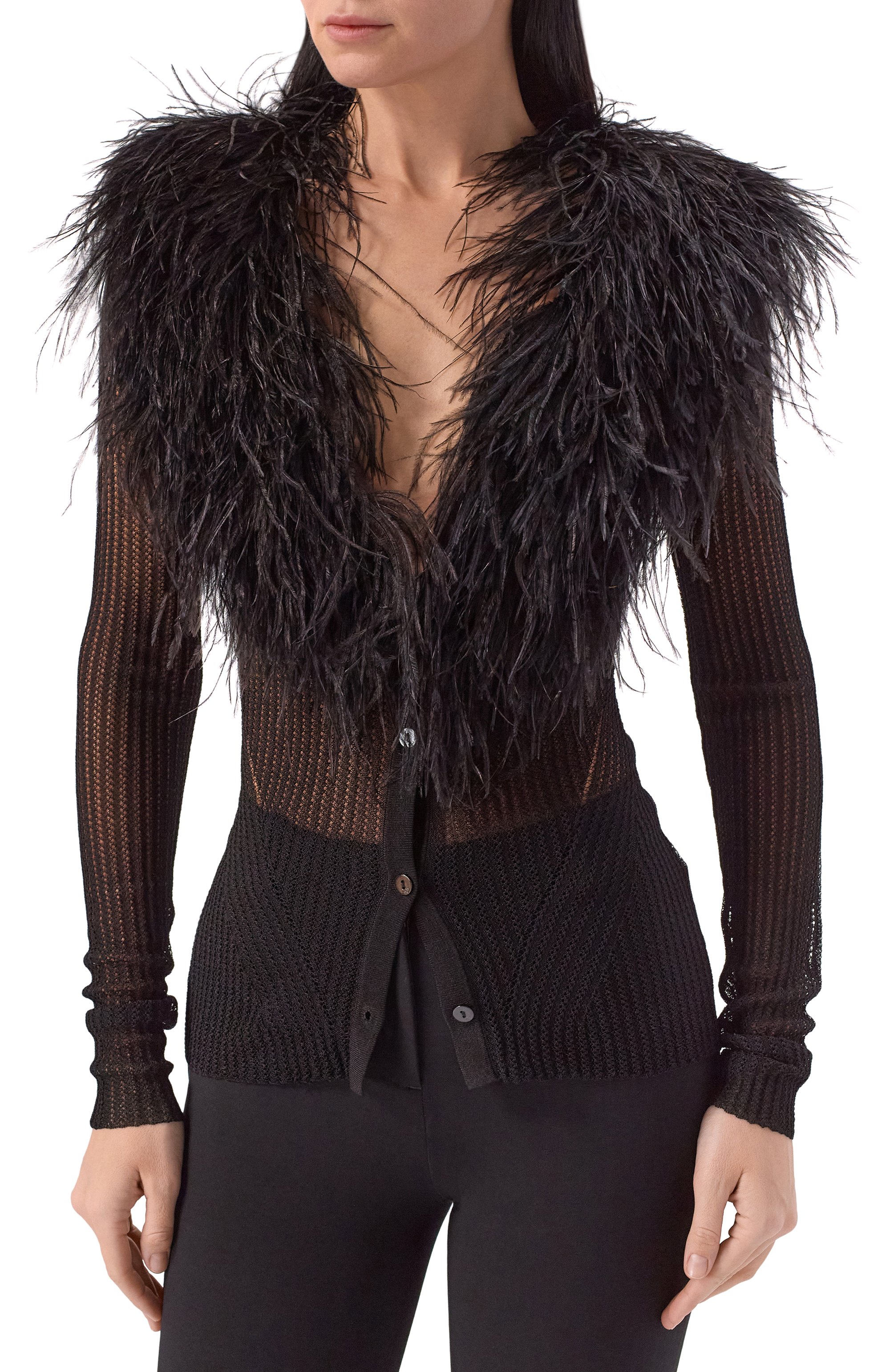 Кардиган с отделкой перьями страуса BLUMARINE, арт. 2M659A, фото 3