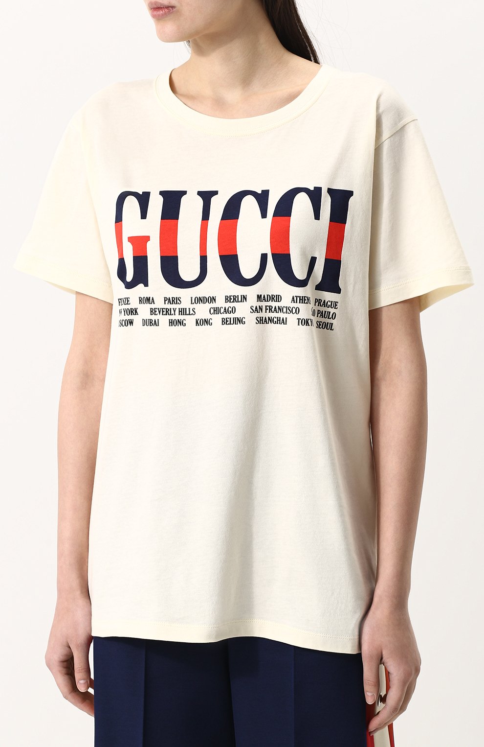 Хлопковая футболка свободного кроя с логотипом бренда GUCCI, арт. 492347/X3M96, фото 3