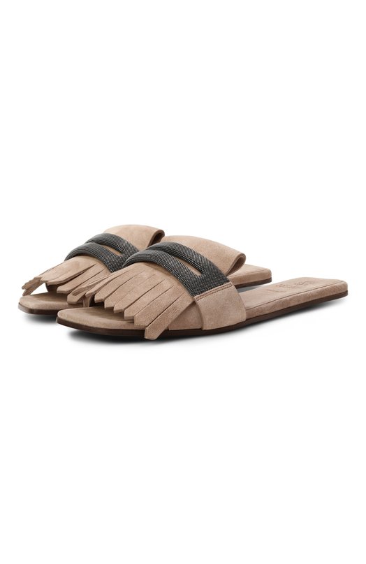 Замшевые шлепанцы Brunello Cucinelli MZSFC2873 Бежевый MZSFC2873
