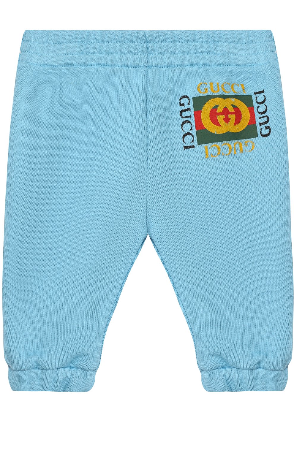 Хлопковые джоггеры с логотипом бренда GUCCI голубого цвета по цене 15850 руб., арт. 509179/X3L00, фото 1 Хлопковые джоггеры с логотипом бренда GUCCI, арт. 509179/X3L00, фото 1