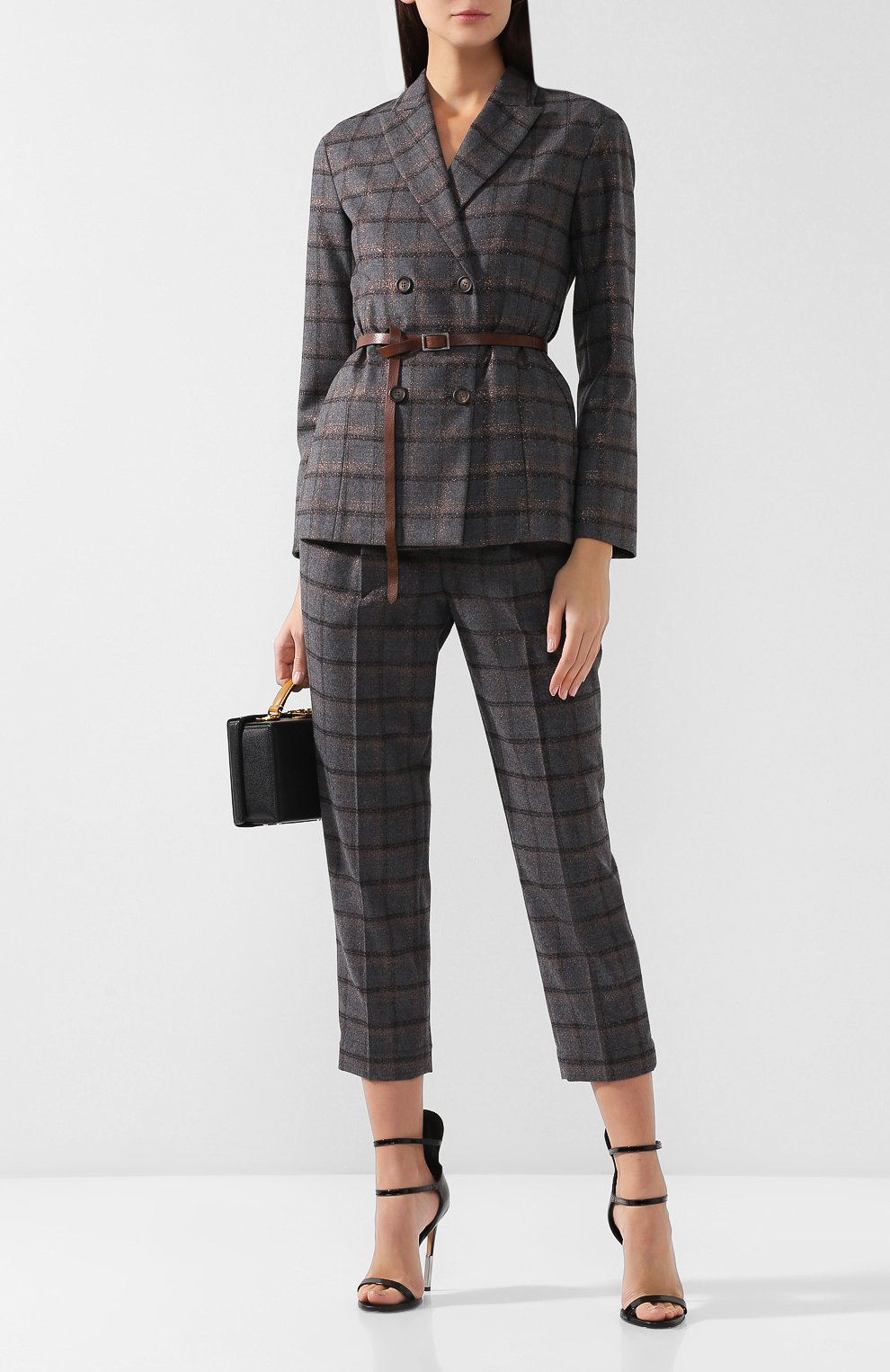 Укороченные шерстяные брюки в клетку BRUNELLO CUCINELLI, арт. MB506P6842, фото 2