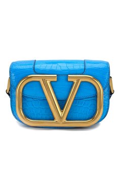 Женская сумка supervee из кожи аллигатора VALENTINO голубого цвета, арт. TW0B0G45/WAI/AMIS | Фото 1 (Сумки-технические: Сумки через плечо; Материал: Экзотическая кожа; Материал сплава: Проставлено; Размер: mini; Ремень/цепочка: На ремешке; Драгоценные камни: Проставлено)