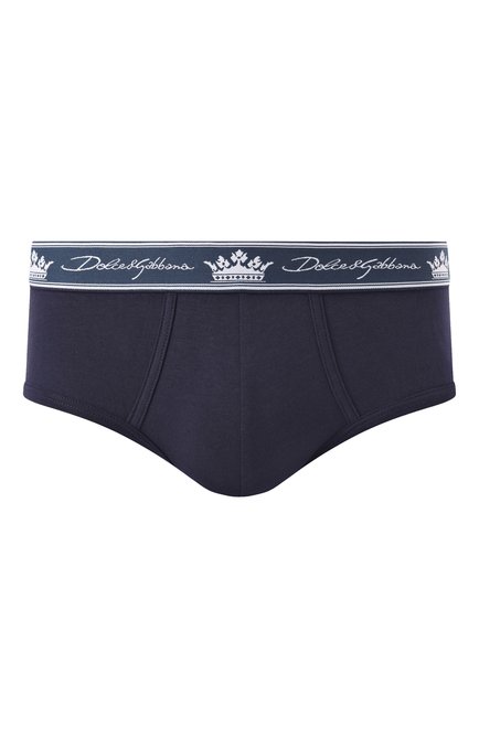 Мужские хлопковые брифы DOLCE & GABBANA темно-синего цвета, арт. M3B82J/0NR55 | Фото 1 (Материал сплава: Проставлено; Материал внешний: Хлопок; Нос: Не проставлено)