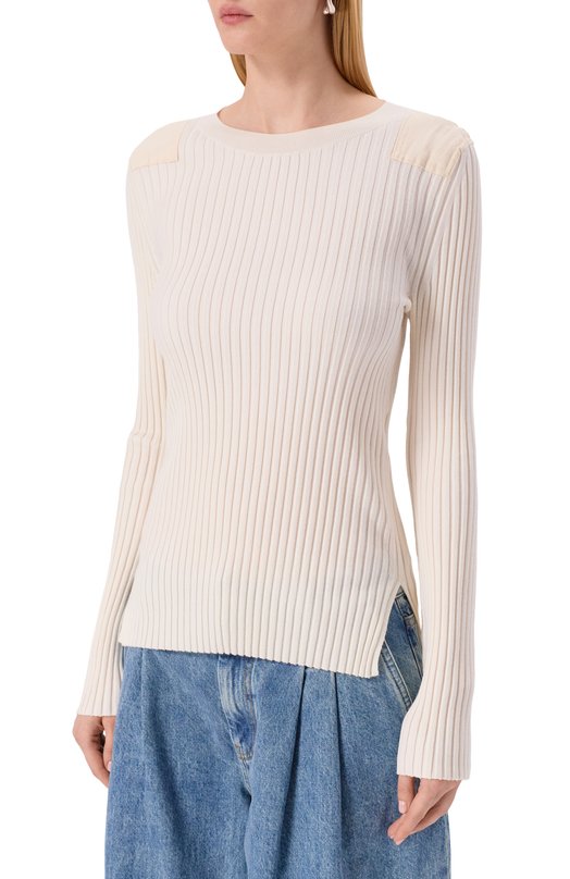 Шерстяной пуловер Helmut Lang P01HW701 Кремовый  P01HW701 Фото 3