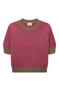 Детский пуловер из хлопка и шерсти FENDI розового цвета, арт. JFG134/A0BG/4-6 | Фото 1 (Материал внешний: Шерсть, Хлопок; Драгоценные камни: Проставлено; Материал сплава: Проставлено; Рукава: Короткие; Девочки Кросс-КТ: Пуловер-одежда)