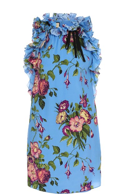 Женское шелковое мини-платье с принтом и оборками GUCCI, арт. 494764/ZKX25