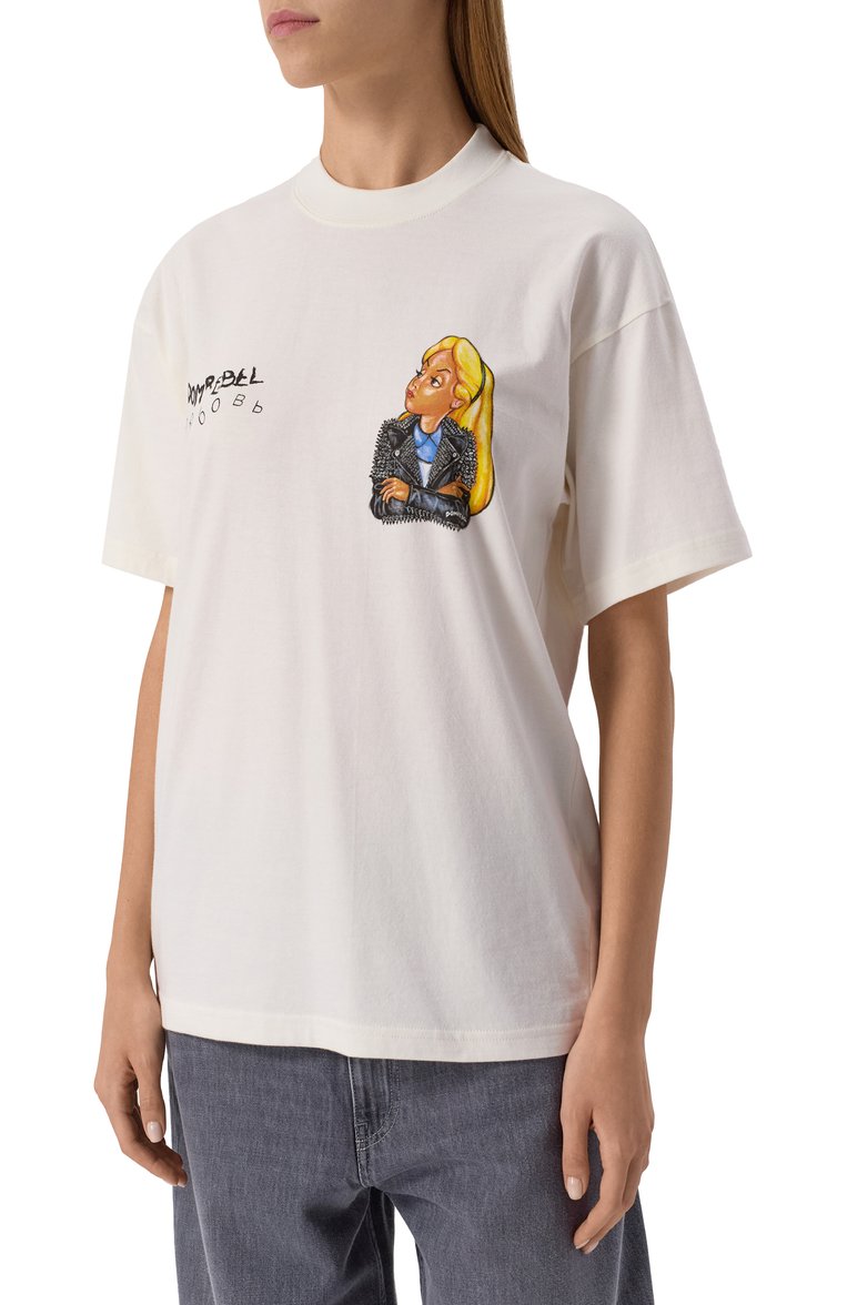 Женская хлопковая футболка DOMREBEL белого цвета, арт. B0RED/T-SHIRT | Фо�то 3 (Рукава: Короткие; Длина (для топов): Стандартные; Материал внешний: Хлопок; Принт: С принтом; Стили: Кэжуэл; Женское Кросс-КТ: Футболка-одежда)