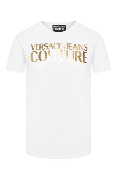 Женская хлопковая футболка VERSACE JEANS COUTURE, арт. B2HUA7GT-UDP613 L0G0 G0LD/36255