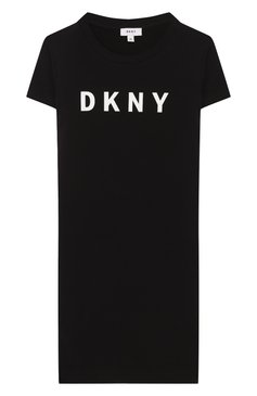 Детское хлопковое платье DKNY черного цвета, арт. D32696/09B SS19 | Фото 1 (Рукава: Короткие; Материал внешний: Хлопок; Принт: С принтом; Статус проверки: Проверена категория; Девочки Кросс-КТ: Платье-одежда; Материал сплава: Проставлено; Драгоценные камни: Проставлено)