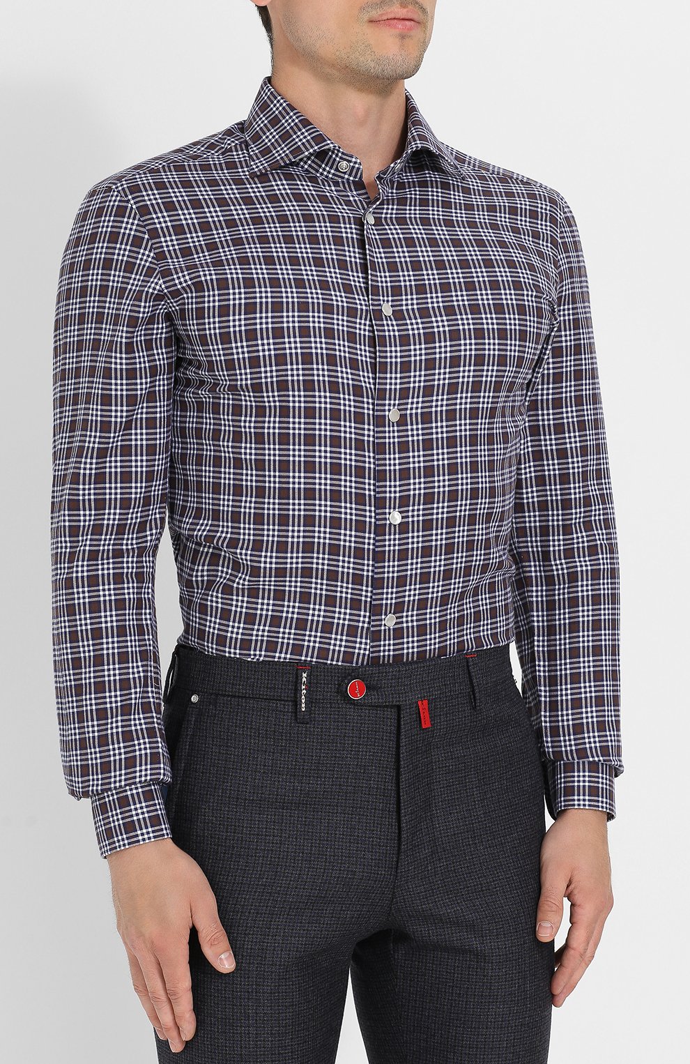 Хлопковая рубашка на кнопках в клетку KITON, арт. UMCNERCH0656006, фото 3