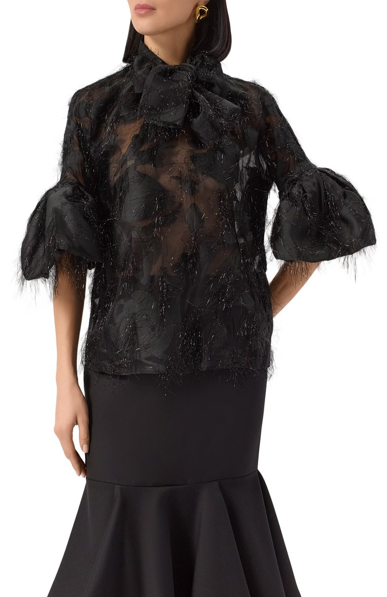 Женская блузка NINA RICCI черного цвета, арт. 25PCT0016/PL0476 | Фото 3 (Рукава: 3/4; Материал внешний: Шелк, Синтетический материал; Длина (для топов): Стандартные; Женское Кросс-КТ: Блуза-одежда; Стили: Романтичный; Принт: С принтом)