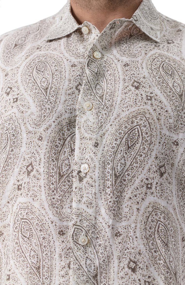 Мужская льняная рубашка CORTIGIANI серого цвета, арт. 2AC675 | Фото 5 (Рукава: Короткие; Материал внешний: Лен; Длина (для топов): Стандартные; Стили: Кэжуэл; Случай: Повседневный; Воротник: Акула; Принт: С принтом; Автоматизация ТО: Проставлено; Автоматизация состава: Проставлено; Детали: Без декора)