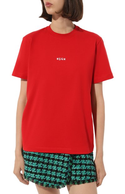 Хлопковая футболка MSGM красного цвета по цене 9950 руб., арт. 3541MDM550/237798, фото 3 Хлопковая футболка MSGM, арт. 3541MDM550/237798, фото 3