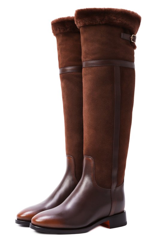 Кожаные ботфорты Santoni WSHG71931BJ2ARHG Коричневый WSHG71931BJ2ARHG