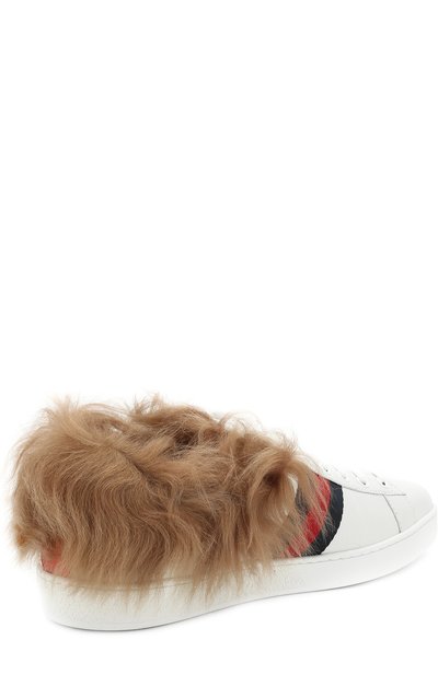 Кожаные кеды ace с отделкой из меха GUCCI, арт. 498199/0FI50, фото 4