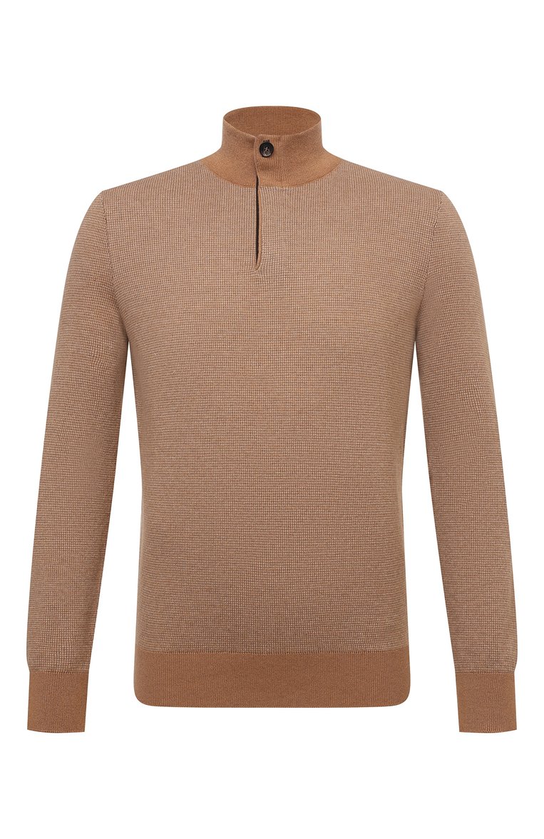 Мужской джемпер из кашемира и хлопка ZEGNA бежевого цвета, арт. UYQ25/127 | Фото 1 (Материал внешний: Шерсть, Хлопок, Кашемир; Рукава: Длинные; Длина (для топов): Стандартные; Мужское Кросс-КТ: Джемперы; Вырез: Круглый; Принт: Без принта; Стили: Кэжуэл; Драгоценные камни: Проставлено; Материал сплава: Проставлено)