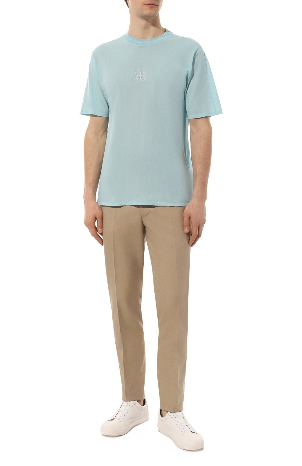 Хлопковая футболка STONE ISLAND голубого цвета по цене 25350 руб., арт. 206E5, фото 2 Хлопковая футболка STONE ISLAND, арт. 206E5, фото 2