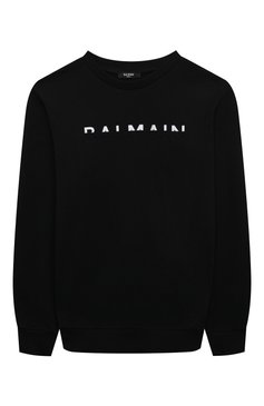 Детский хлопковый свитшот BALMAIN черного цвета, арт. BV4Q00 | Фото 1 (Драгоценные камни: Проставлено; Рукава: Длинные; Материал сплава: Проставлено; Материал внешний: Хлопок; Мальчики Кросс-КТ: Свитшот-одежда; Ростовка одежда: 10 - 11 лет | 140 - 146см, 12 лет | 152 см, 8 лет | 128 см, 13 - 15 лет | 158 см, 16 лет | 164 см)