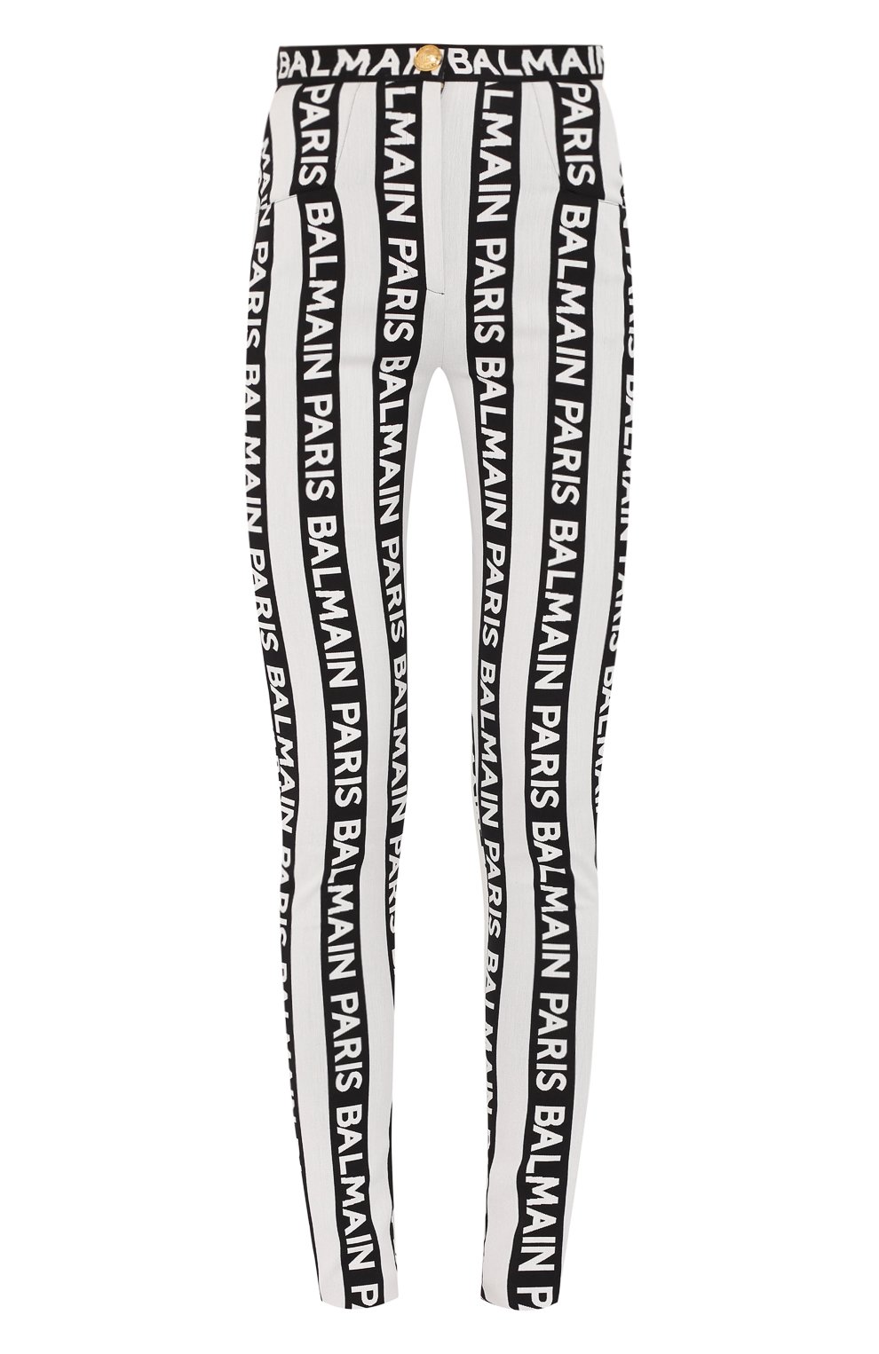 Хлопковые брюки BALMAIN черно-белого цвета по цене 118500 руб., арт. RF15222/C051, фото 1 Хлопковые брюки BALMAIN, арт. RF15222/C051, фото 1
