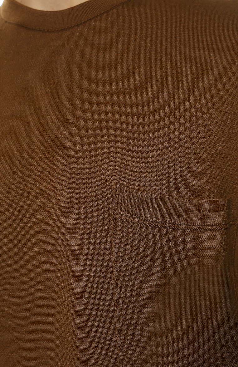 Мужская футболка из шелка и кашемира ZEGNA коричневого цвета, арт. UZH9G/C11 | Фото 5 (Материал внешний: Шерсть, Шелк, Кашемир; Длина (для топов): Стандартные; Принт: Без принта; Стили: Кэжуэл; Рукава: Короткие; Нос: Не проставлено; Кросс-КТ: Джерси; Мужское Кросс-КТ: Футболка-одежда; Автоматизация ТО: Проставлено; Автоматизация состава: Проставлено; Детали: Без декора)