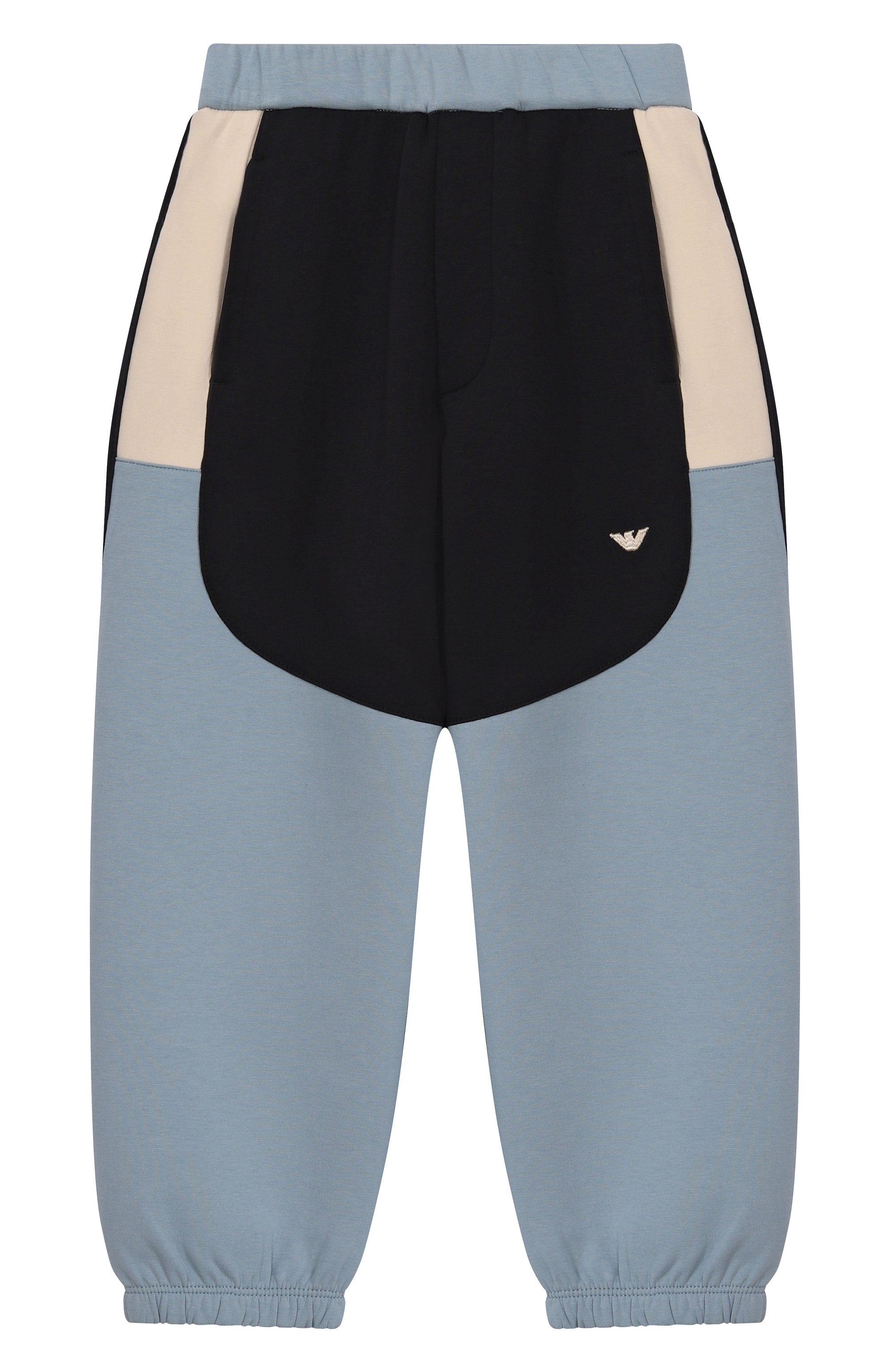 Хлопковые джоггеры EMPORIO ARMANI голубого цвета по цене 19950 руб., арт. EB000136/AF10126, фото 1 Хлопковые джоггеры EMPORIO ARMANI, арт. EB000136/AF10126, фото 1