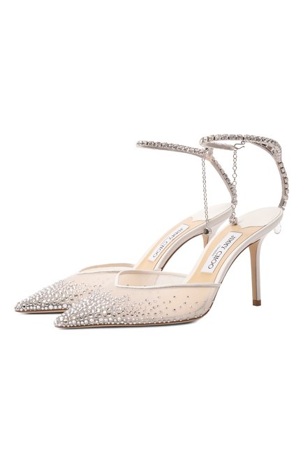 Женские текстильные туфли saeda 85 JIMMY CHOO белого цвета, арт. SAEDA 85/BGM | Фото 1 (Материал сплава: Проставлено; Каблук тип: Шпилька; Каблук высота: Высокий; Подошва: Плоская; Материал внутренний: Текстиль; Драгоценные камни: Проставлено; Материал внешний: Текстиль)